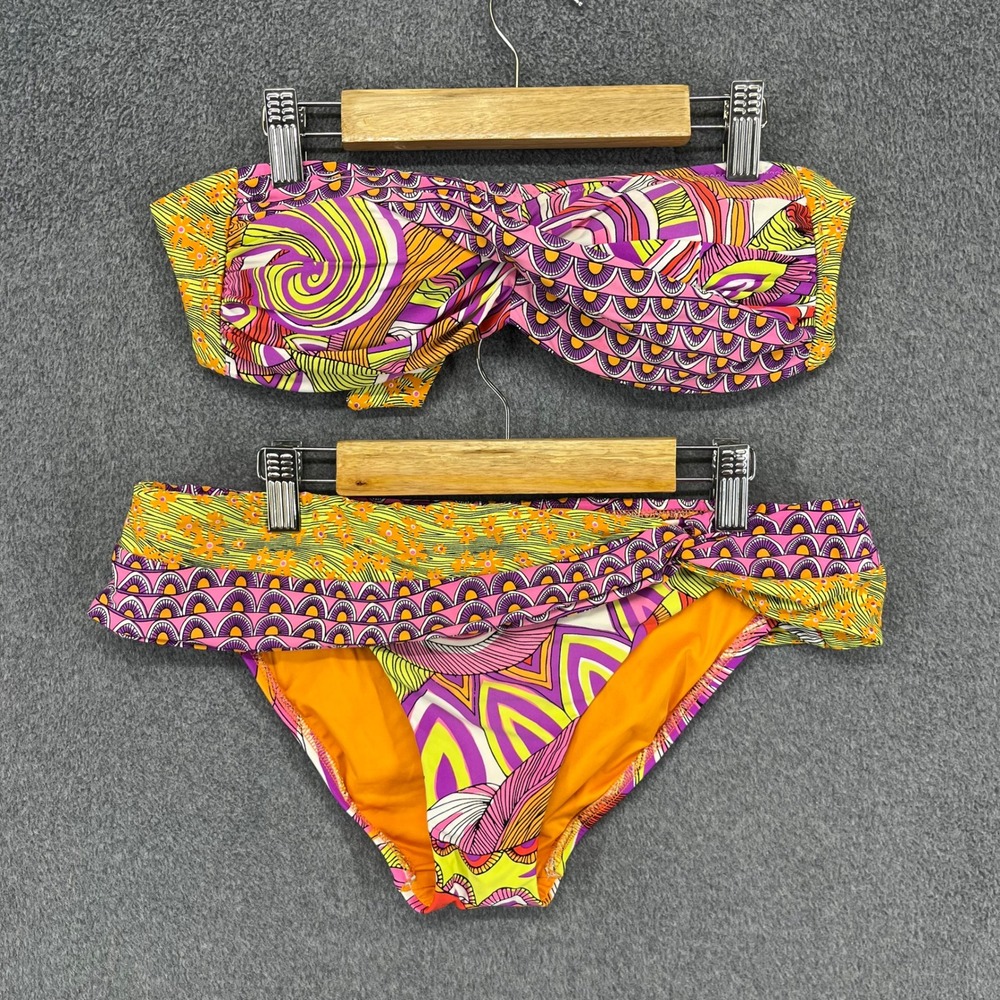 Trina Turk Bikini Set Womens 6 Multicolor Psychedelic Bandeau Two Piece Swimsuit